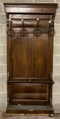 Appendiabiti da parete in legno impiallacciato con quattro grucce in ferro e po