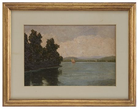 Ignoto "La punta di Sirmione del Garda" olio su cartone pressato (cm 36x51) Al