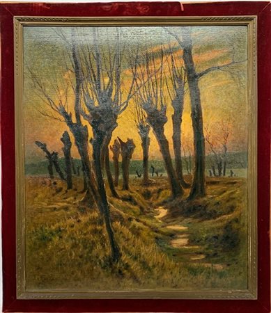 Franco Quadrelli "Tramonto" 1925, olio su cartone (cm 70x60) Firmato e datato in