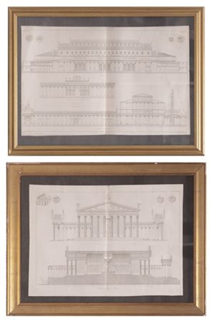 Lotto composto da due incisioni raffiguranti i prospetti del Foro Traiano e del