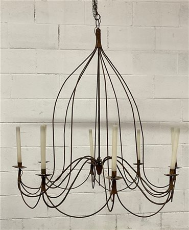 * Antico lampadario veneziano in ferro battuto a otto luci (h cm 110) (difetti)