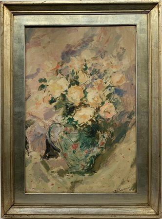 Pierangelo Basorini "Vaso di fiori" '37, olio su cartone telato (cm 70x50) Firma