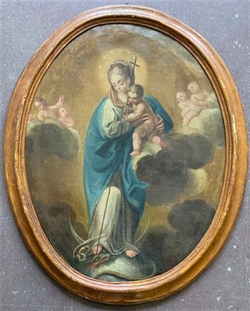 Ignoto, antico dipinto ad olio su tela, raffigurante "Immacolata Concezione con