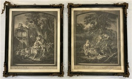 Cartone contenente cinque incisioni del secolo XIX raffiguranti gentildonne e s