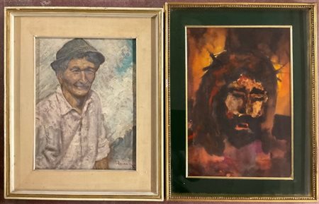 Lotto composto da due dipinti ad olio raffiguranti un ritratto maschile e l'eff