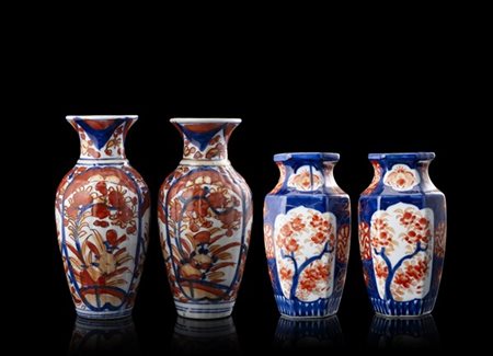 Lotto composto da due coppie di vasi Imari di cui una di forma esagonale
Giappo
