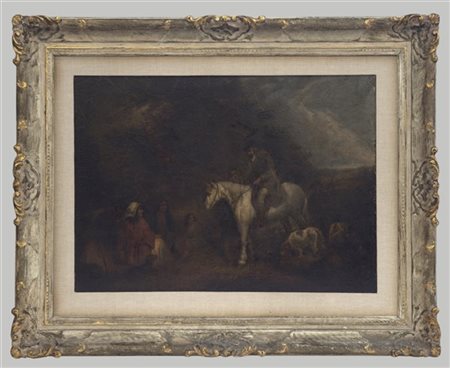 Scuola del XIX Secolo "La sosta del viaggiatore" olio su tela (cm 64x77) Al ret