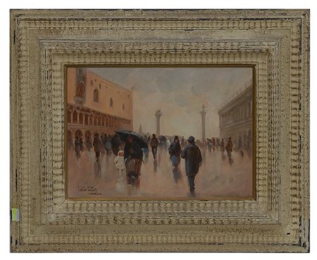Paride Pozzato "Piazza San Marco" olio su compensato (cm 25x36) Firmato e locato