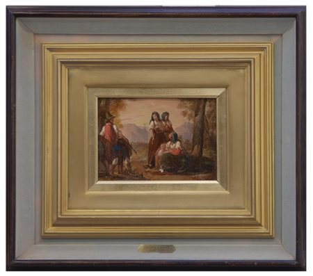 Giacinto Gigante "Scena popolare" olio su tela (cm 15x20.5) Firmato in basso a d