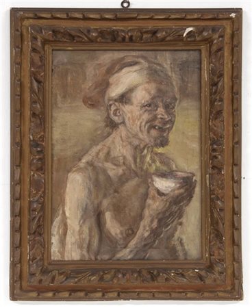 Natale Morzenti (Attribuito) "Il poverello" olio su tela (cm 49x35) Al retro: st