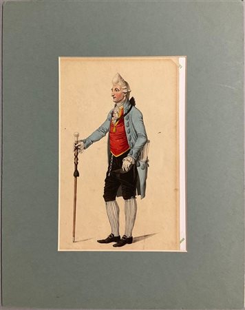 Litografia a colori raffigurante gentiluomo (cm 19x13)