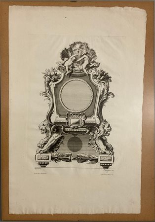 Due acqueforti secolo XVIII raffiguranti decorazioni (cm 32,8x21,5). In cornice