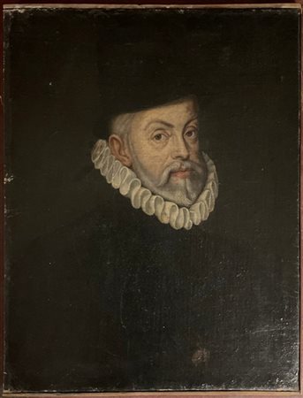 Scuola del secolo XVII "Filippo II" olio su tela (cm 71x54,8)(difetti)