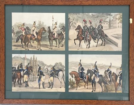 Gruppo di quattro acquarelli raffiguranti soldati dei reggimenti di cavalleria