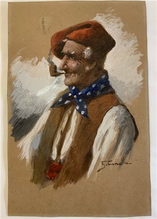 Giorgio Canella "Pescatore chioggiotto" tecnica mista su cartone (cm 43.5x28) Fi