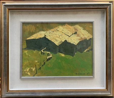 Hassan Zighayer "Baite in Valtellina" 1989, olio su tela (cm 30x40) Firmato e da