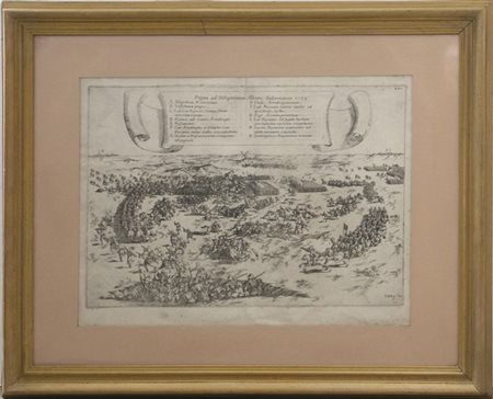 Johann Wilhelm Baur "Scene di battaglia" coppia di acqueforti (mm 293x414 all'im