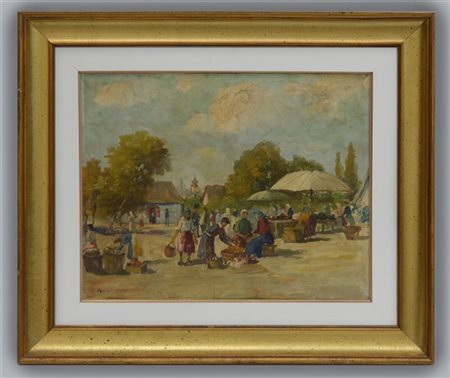 Adolf Fényes "Mercato" olio su tela (cm 40x50) Firmato in basso a sinistra. In c