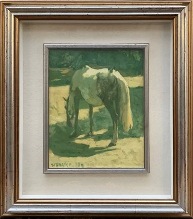 Hassan Zighayer "Cavallo bianco" '80, olio su tela (cm 30x24) Firmato e datato i