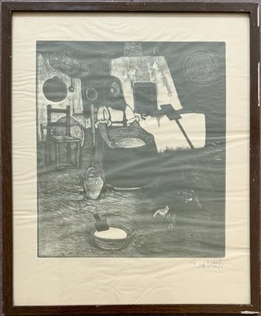 Giuseppe Biasi da Teulada "La massaia" litografia (cm 35x30) Firmata a matita in