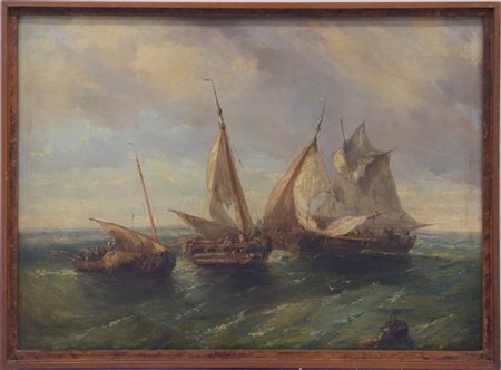 Firma indecifrata "Mare in burrasca" olio su tela (cm 53x72) Firmato in basso a