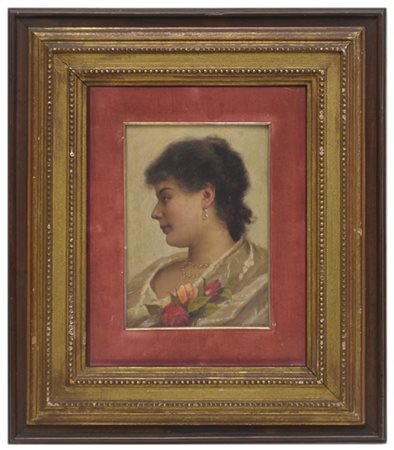 Vittorio Tessari "La popolana" olio su tavola (cm 26x20) Firmato in basso a dest