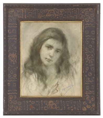 Giorgio Oprandi "Ritratto di fanciulla" tecnica mista su carta (cm 46x37.5) Firm