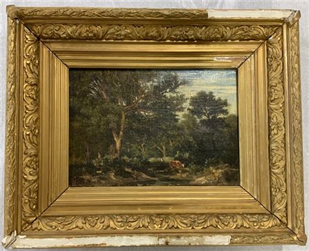 Ignoto del XIX Secolo "Mucche al pascolo" olio su tela (cm 23.5x32) In cornice