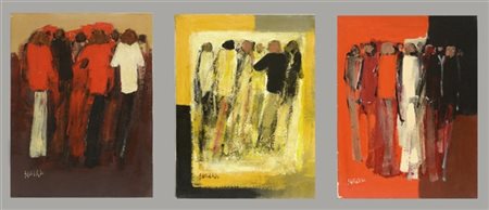 Carlo Saccardi Lotto composto da tre olii su tela (cm 40x30) raffiguranti figure