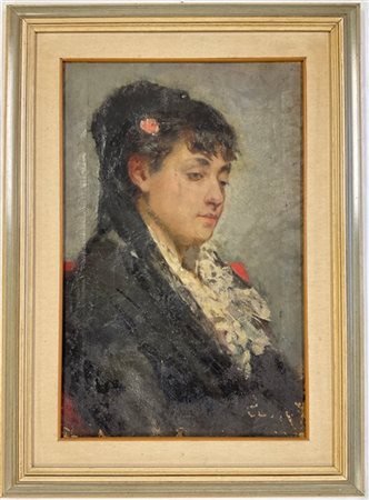 Uberto Dell' Orto "Ritratto femminile" olio su tela (cm 70x50) In cornice (difet