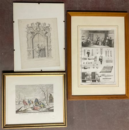 Lotto composto da cinque stampe diverse in cornice tra cui un ritratto di Dante