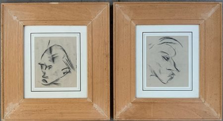 Ignoto, coppia di disegni a carboncino raffiguranti profili maschili
cm 23x19 c