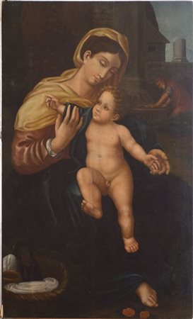 Scuola del secolo XIX, "Sacra Famiglia" olio su tavola (139,5X86,6 cm) (difetti