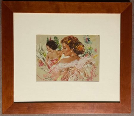 Enrico Felisari "Profili femminili" tecnica mista su carta (cm 17x22.5) Firmato