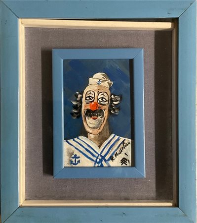 Romano Mussolini "Clown marinari" olio su tavoletta (cm 15x10) firmato in basso