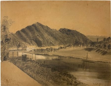 Anonimo, fine secolo XIX, “Paesaggio” matita su carta, (cm 22 x 30)