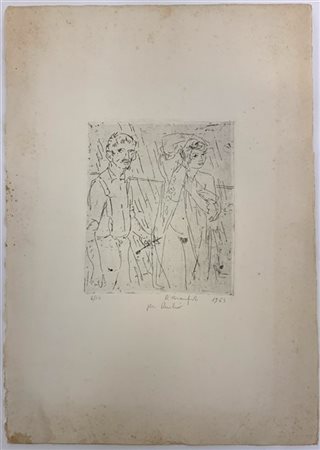Alberto Manfredi "Il pittore e la modella" 1963, acquaforte (foglio cm 45x32, la