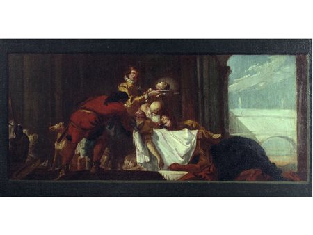 Scuola veneta (XVII secolo) Decollazione Olio su tela Misure 35x64 cm