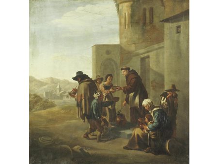 Seguace di Jan Miel (XVIII secolo) Carità Olio su tela Misure 47,5x47,5 cm