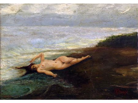 Mario Broggi (Milano 1890-1952) Fanciulla in riva al mare Olio su compensato...