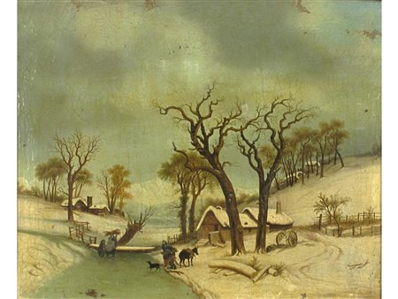 Monogrammista G.M. Nevicata Olio su tela Monogrammato e datato 1862 Misure...