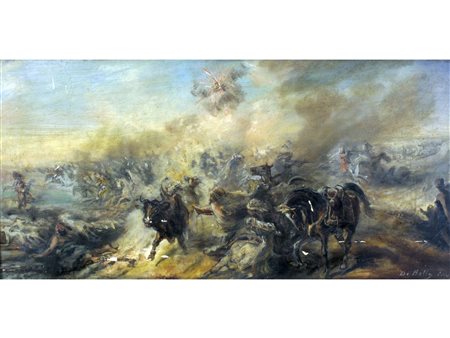 De Belly (XIX secolo) Coppia di battaglie orientaliste Olio su tavola Misure...