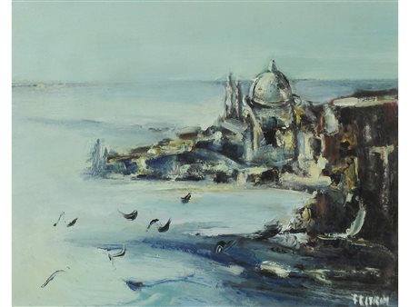 Romano Natale Feltrin (Verona XX secolo) Venezia Olio su tela Firmato Misure...