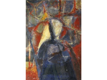 Scalzo (XX secolo) Figura Olio su compensato Firmato Misure 69,5x48,5 cm