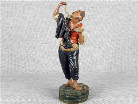 XIX secolo Mangiatore di spaghetti Terracotta policroma Mancanza sul retro...