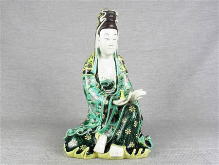 Cina (XIX secolo) Guanyn seduta Porcellana Altezza 46 cm Lievissima...