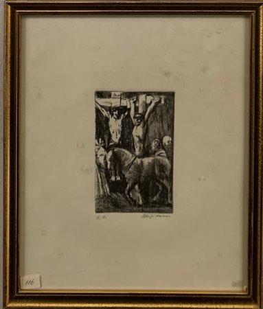 Aligi Sassu "Senza titolo" 
acquaforte - prova d'artista
(lastra cm 13,5x9; fogl