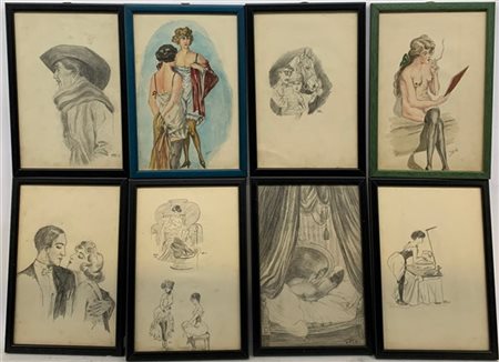 Lotto composto da sedici disegni a matita e acquerello, raffiguranti ritratti e