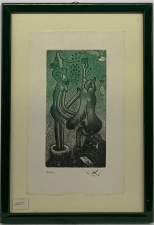 Roberto Matta "Senza titolo" 
acquaforte e acquatinta a colori - prova
(lastra c