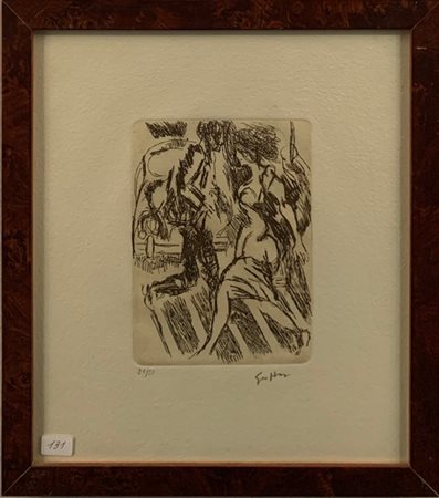 Renato Guttuso "Senza titolo" 
acquaforte
(lastra cm 15,5x11,5; foglio cm 27,5x2